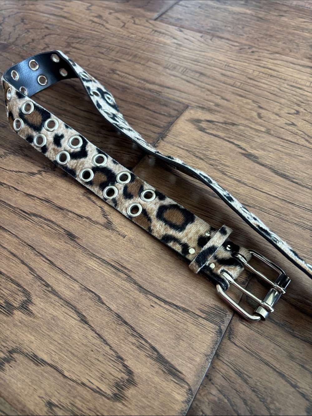 Vintage Leopard Print Eyelet Belt - Brown & Black